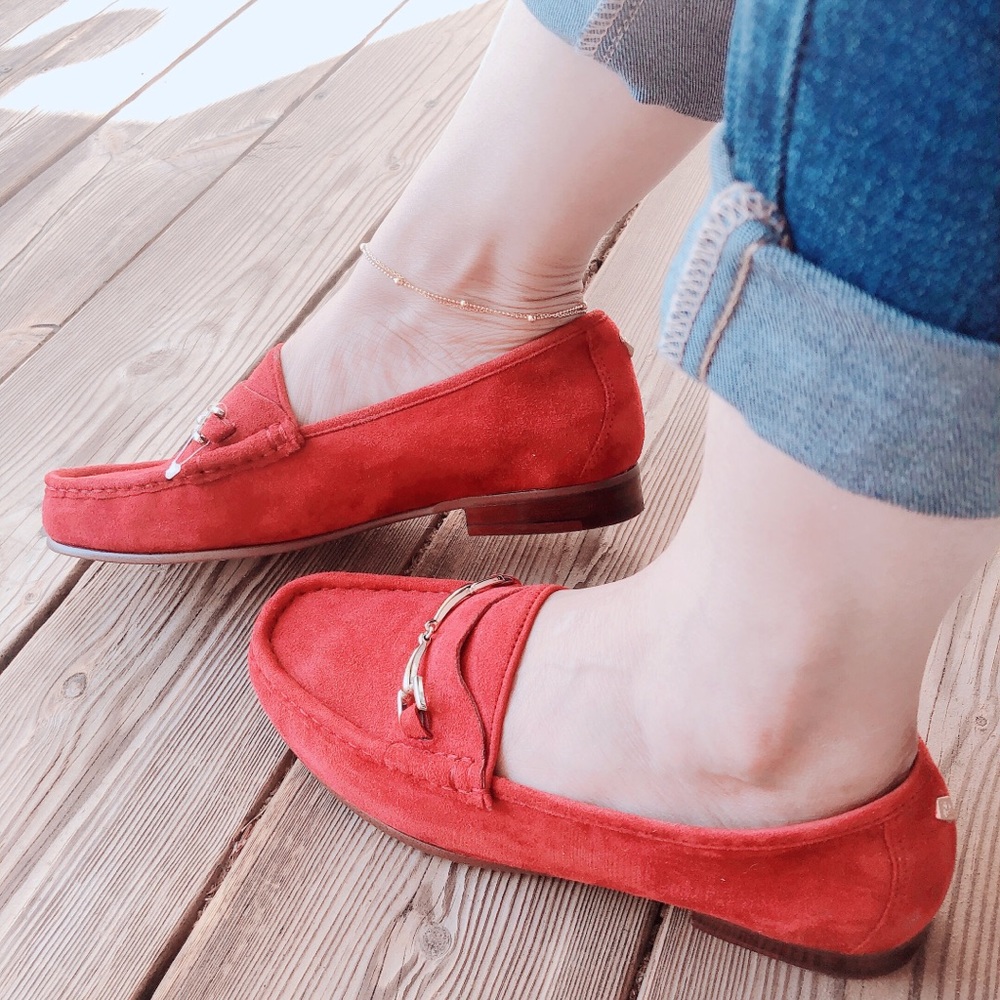 Sam Edelman Red Suede Silver Buckle Talia Loafer